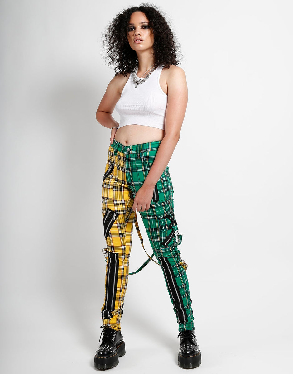 Half yellow plaid half black pants sale