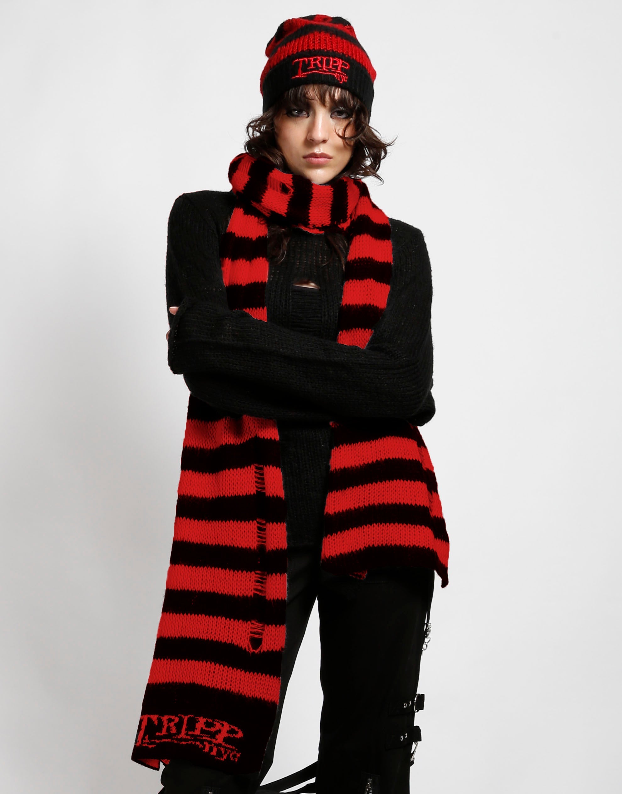 TRIPP NYC STRIPE SCARF RED