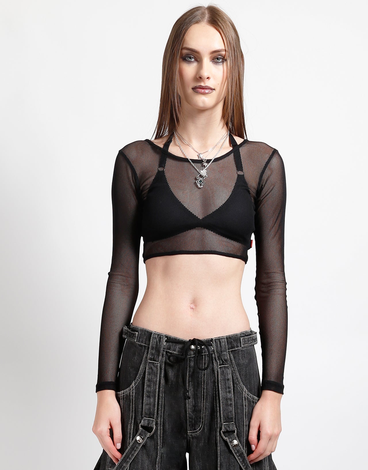 LONG SLEEVE CROP FISHNET BLACK