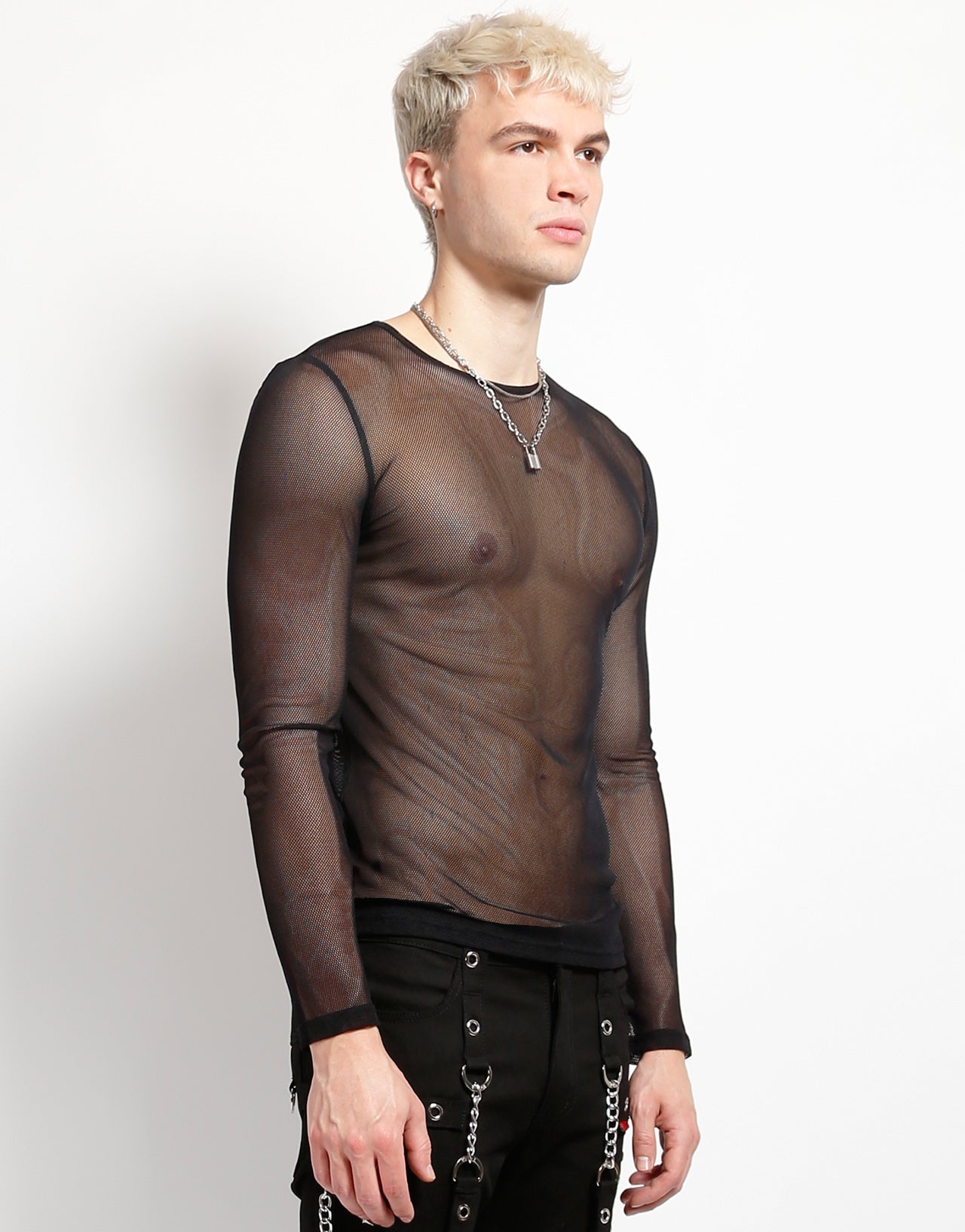 MENS LONG SLEEVE FISHNET BLACK