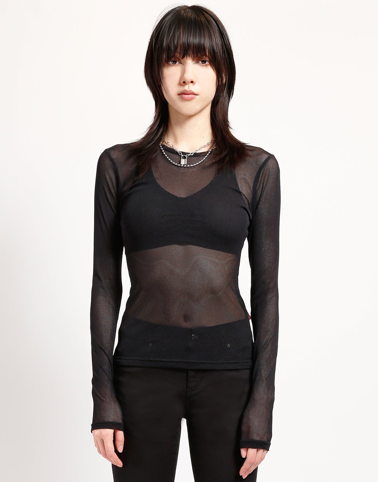 LADIES LONG SLEEVE FISHNET BLACK