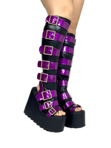 HOWLER BLACK/PURPLE OPEN TOE PLATFORM BOOTS