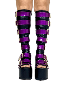 HOWLER BLACK/PURPLE OPEN TOE PLATFORM BOOTS