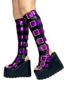 HOWLER BLACK/PURPLE OPEN TOE PLATFORM BOOTS