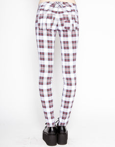 T-BACK JEAN WHITE TARTAN PLAID