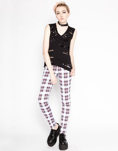 T-BACK JEAN WHITE TARTAN PLAID