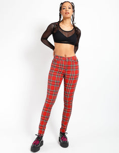 HIGH WAIST T-BACK JEAN RED PLAID