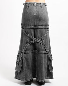 TRIPLE ZIP OFF SKIRT BLACK DENIM