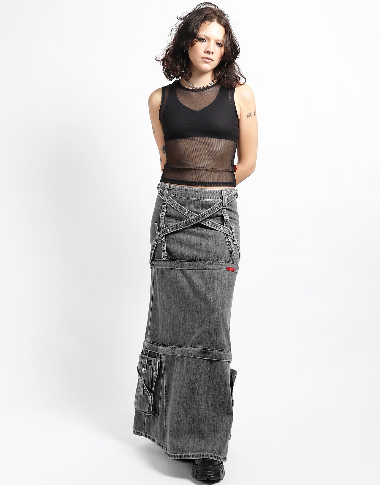 TRIPLE ZIP OFF SKIRT BLACK DENIM