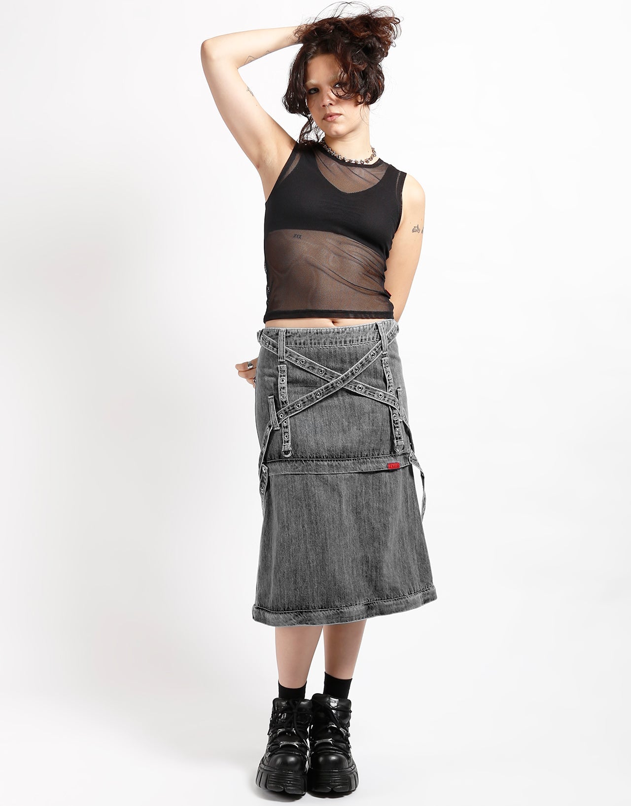 TRIPLE ZIP OFF SKIRT BLACK DENIM