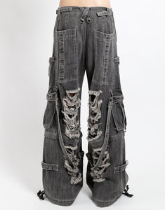 SHREDDER DENIM STRAP PANT BLACK