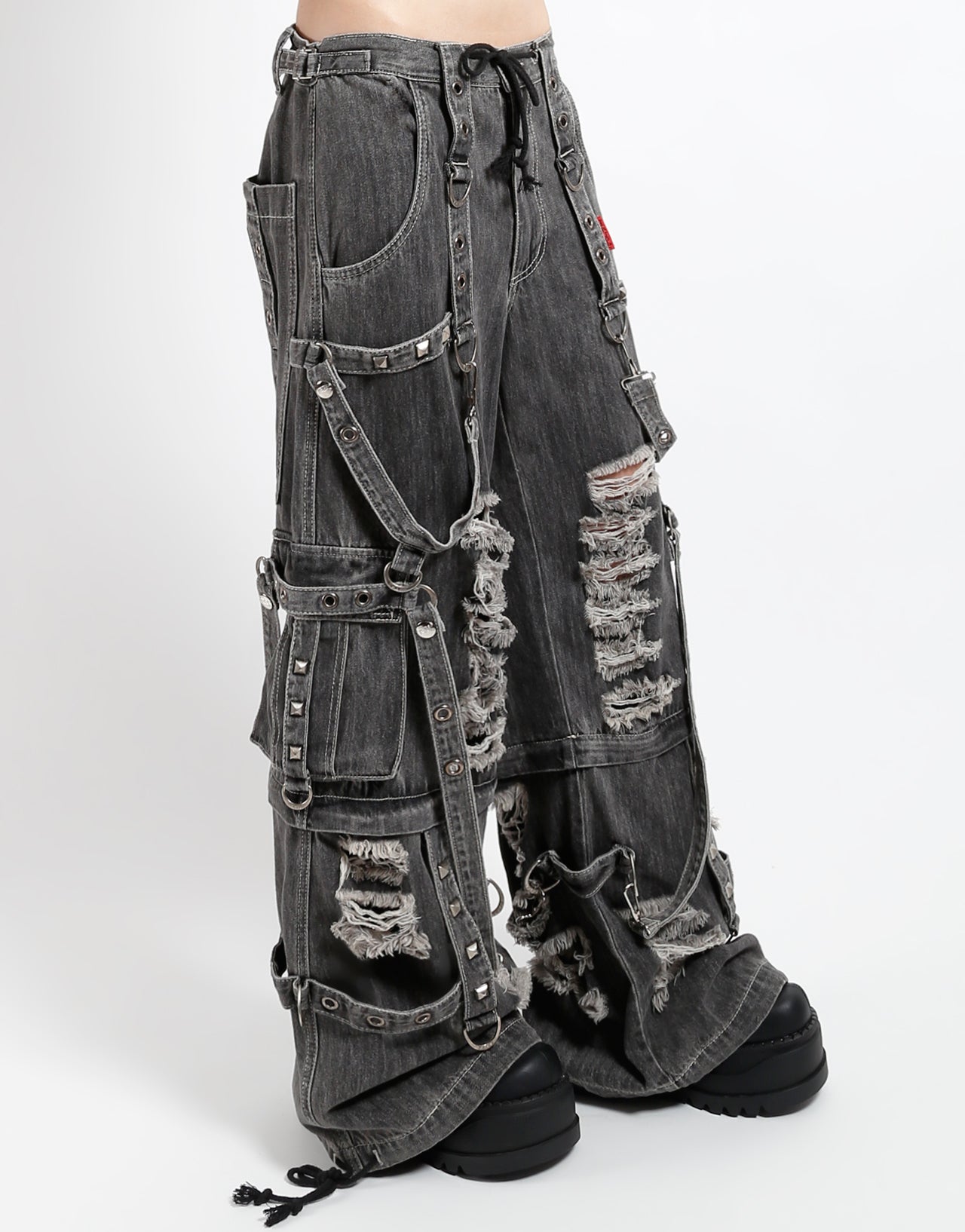 SHREDDER DENIM STRAP PANT BLACK