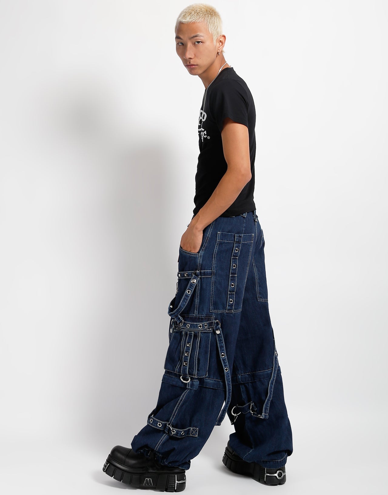 DENIM STRAP PANT INDIGO