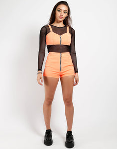 NEON ORANGE ZIP SHORT