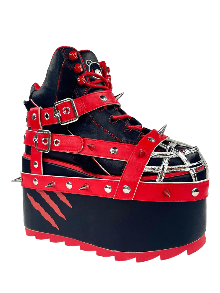 QOZMO BONDAGE GLOOMY BEAR BLACK/RED PLATFORM SNEAKERS