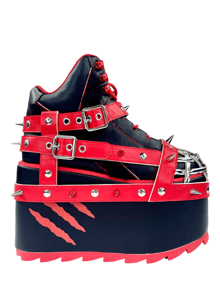 QOZMO BONDAGE GLOOMY BEAR BLACK/RED PLATFORM SNEAKERS