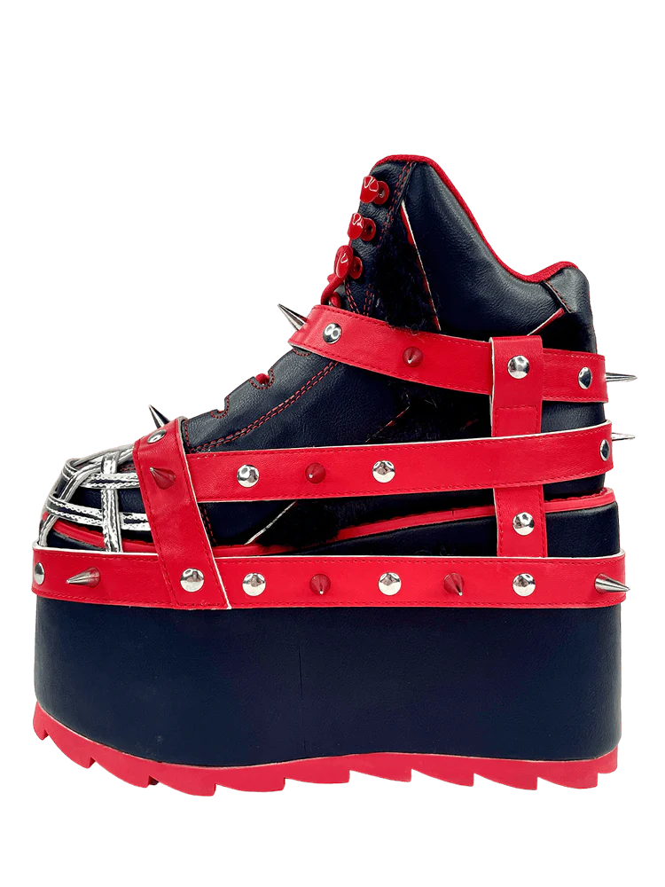 QOZMO BONDAGE GLOOMY BEAR BLACK/RED PLATFORM SNEAKERS