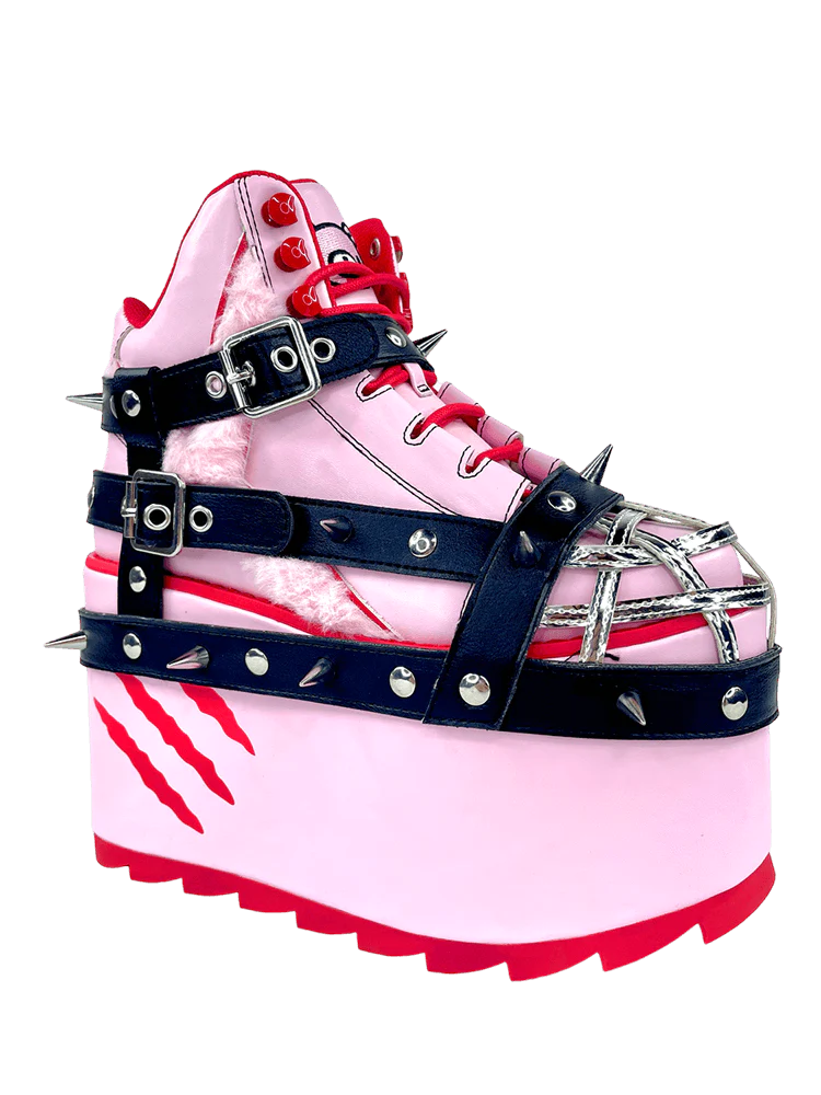 QOZMO BONDAGE GLOOMY BEAR PINK/RED PLATFORM SNEAKERS