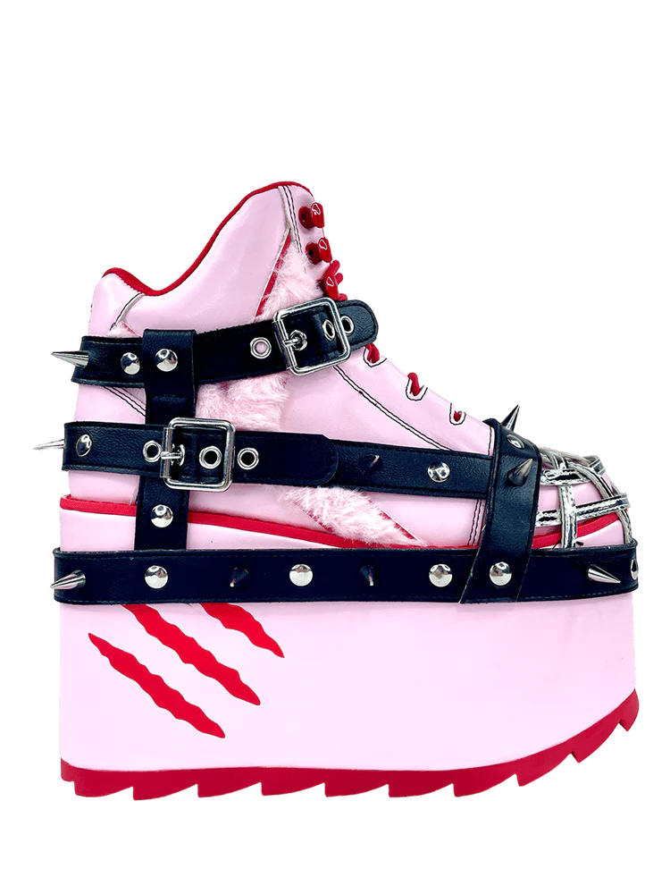 QOZMO BONDAGE GLOOMY BEAR PINK/RED PLATFORM SNEAKERS