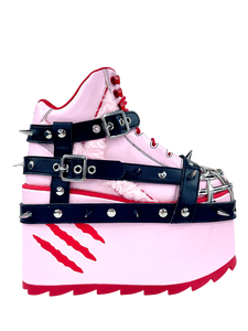 QOZMO BONDAGE GLOOMY BEAR PINK/RED PLATFORM SNEAKERS