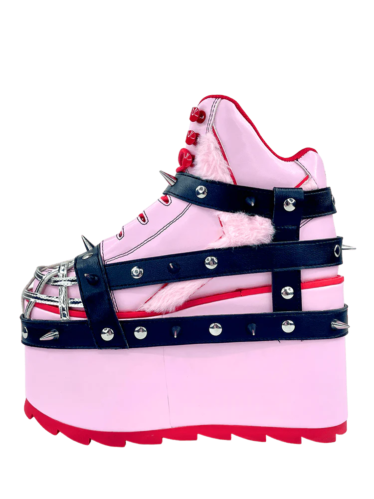 QOZMO BONDAGE GLOOMY BEAR PINK/RED PLATFORM SNEAKERS