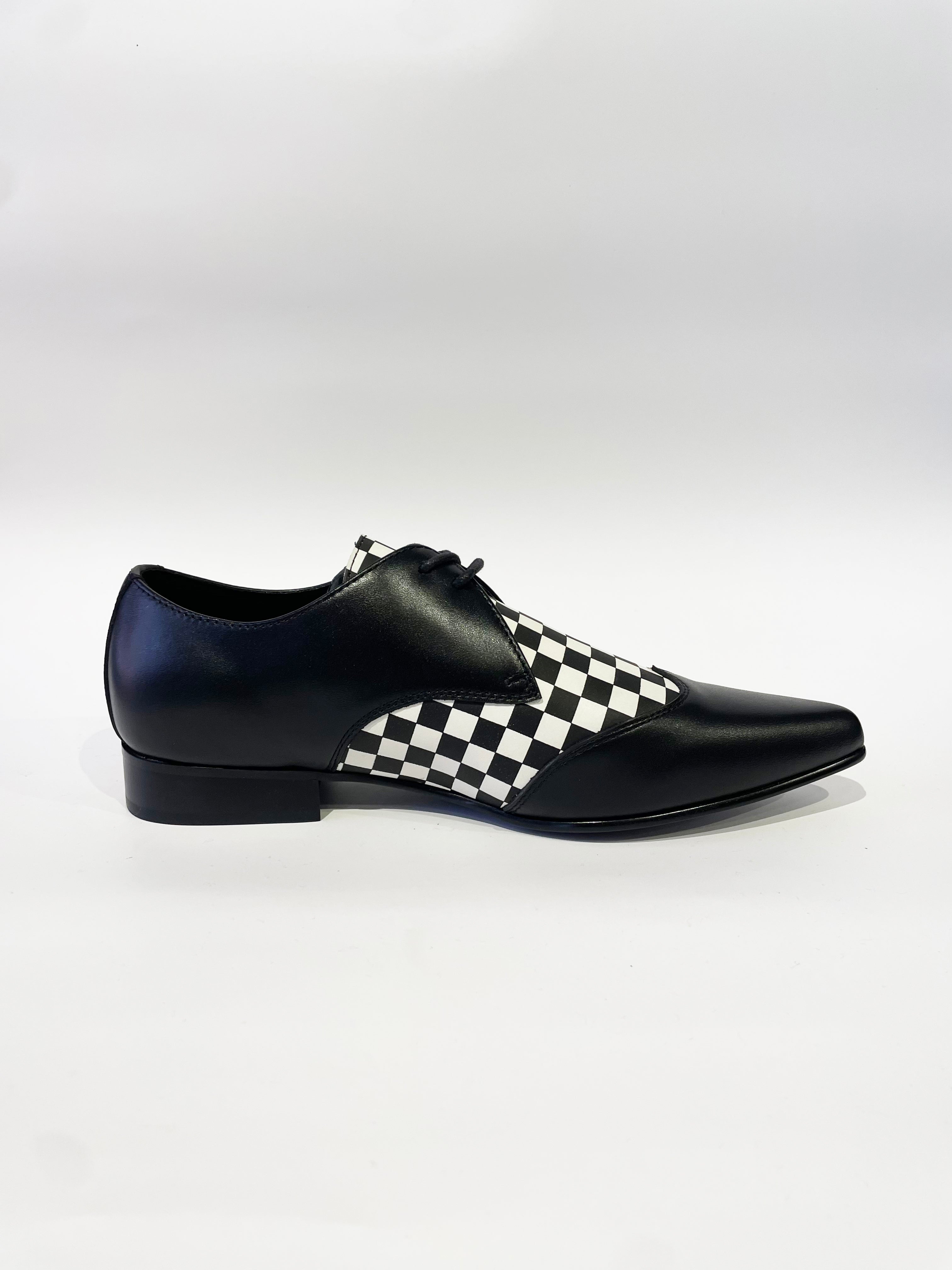 PAUL WINKLEPICKER BLACK/WHITE CHECKER LEATHER SHOES