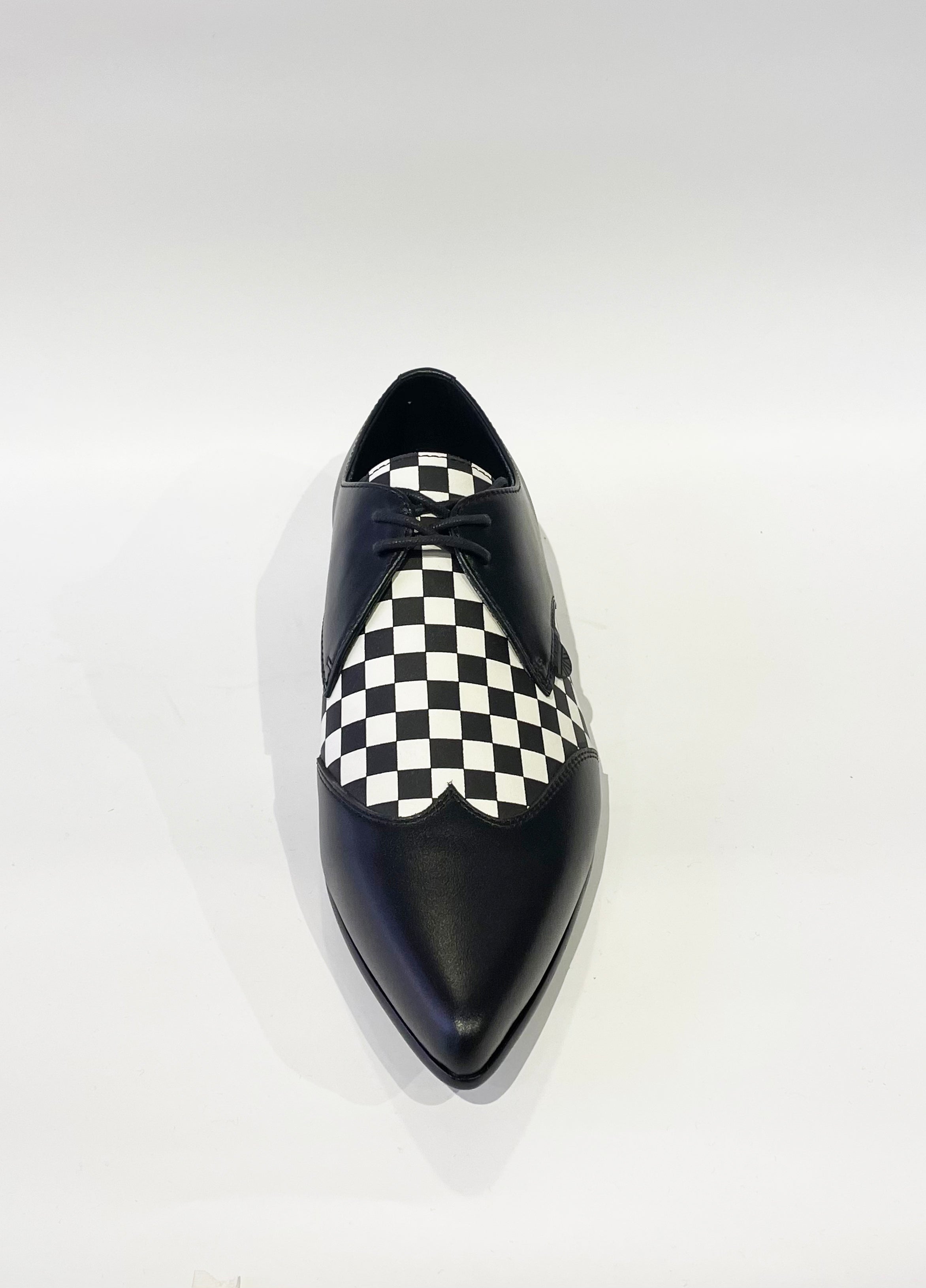 PAUL WINKLEPICKER BLACK/WHITE CHECKER LEATHER SHOES