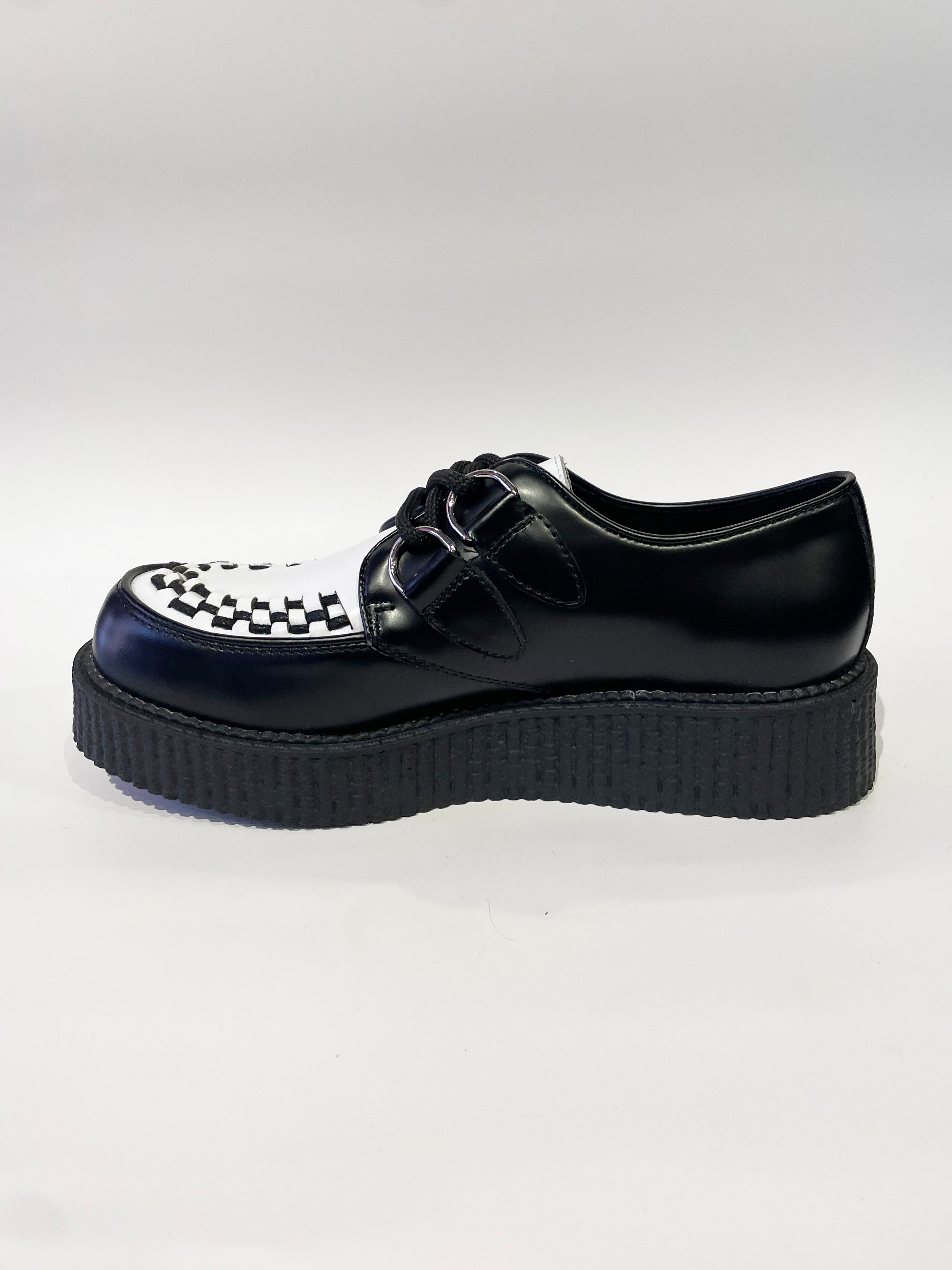 WULFRUN BLACK WHITE LEATHER CREEPERS SHOES