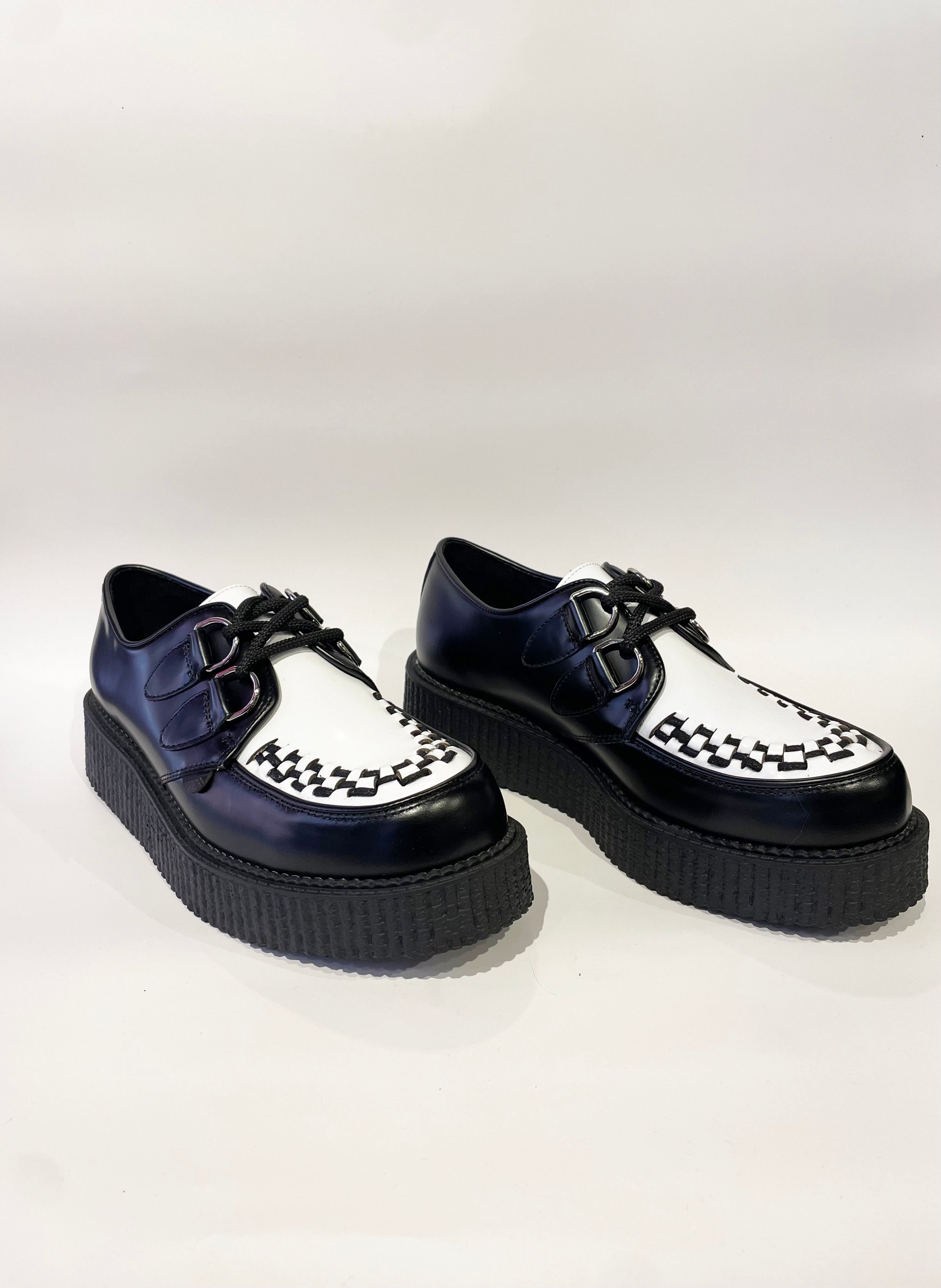 WULFRUN BLACK WHITE LEATHER CREEPERS SHOES