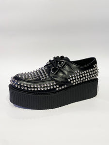 WULFRUN BLACK LEATHER STUDDED CREEPERS SHOE