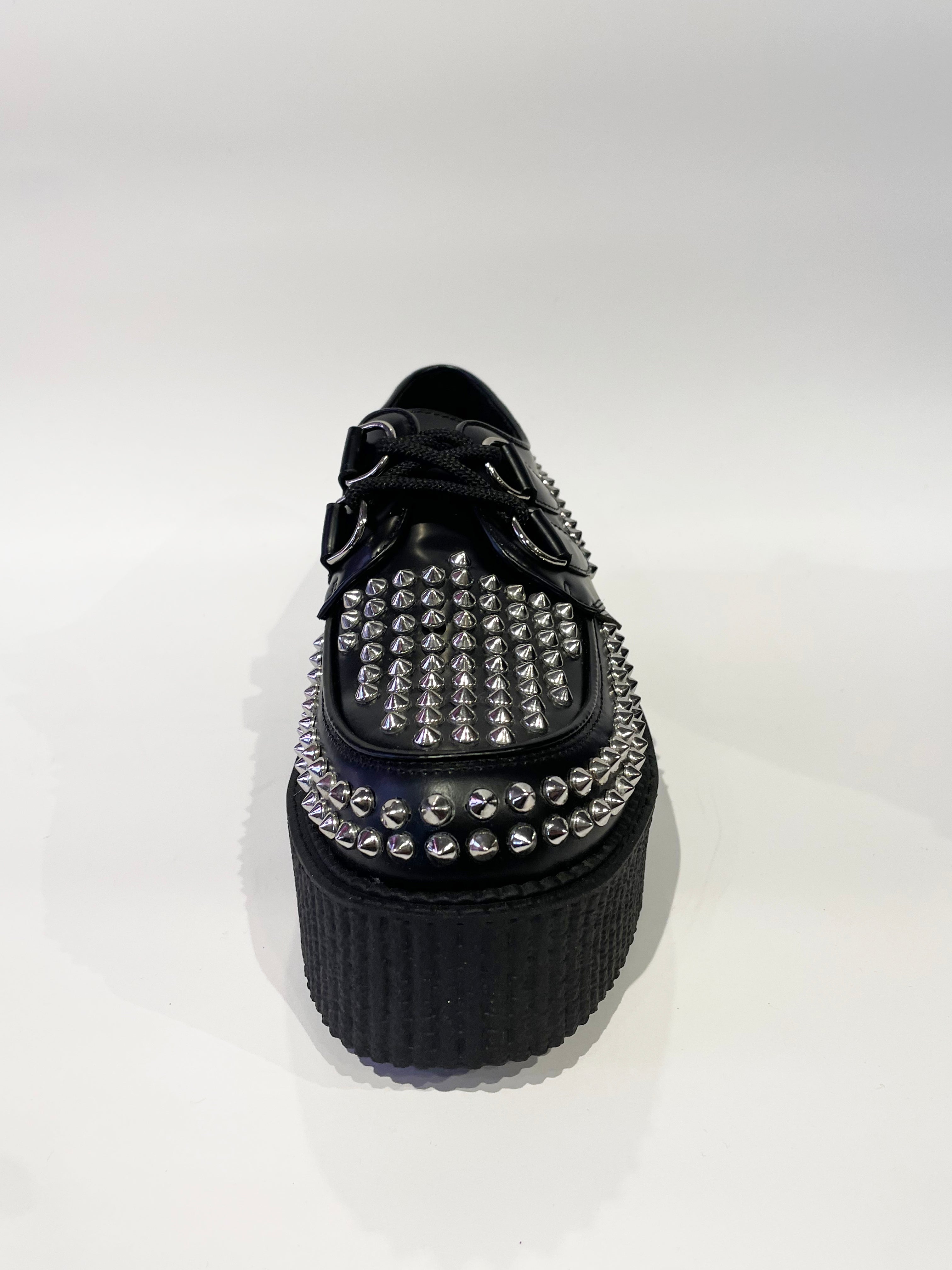 WULFRUN BLACK LEATHER STUDDED CREEPERS SHOE