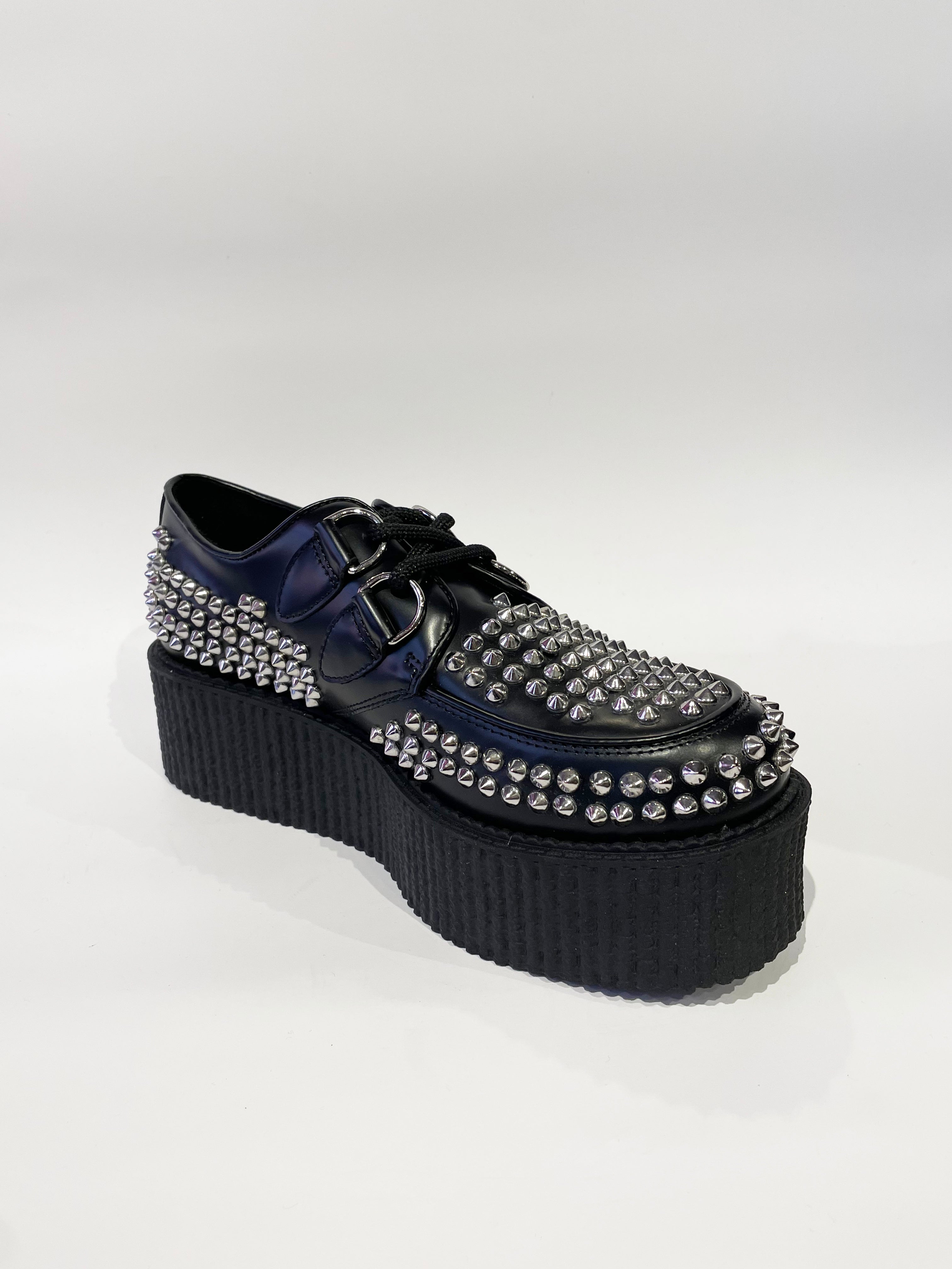 WULFRUN BLACK LEATHER STUDDED CREEPERS SHOE