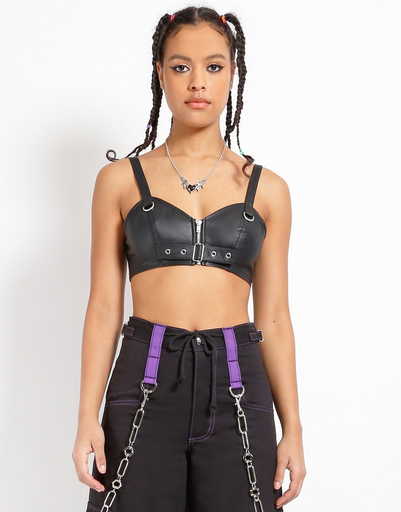 FAUX LEATHER BUCKLE CROP HALTER