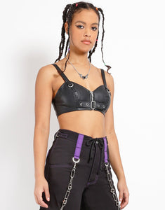 FAUX LEATHER BUCKLE CROP HALTER