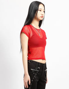 BABY TEE FISHNET RED